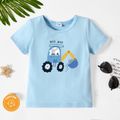 Toddler Boy Graphic Mouse and Excavator and Letter Print Short-sleeve Tee Light Blue