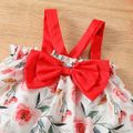 2pcs Baby Girl All Over Floral Print Spaghetti Strap Bowknot Top and Ripped Denim Shorts Set Light Blue