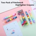 2-pack Splicing Highlighter Marker Pen 12 Color Patchwork Highlighter Crayons Student Stationery School Supplies Multi-color