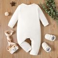 Baby Boy 95% Cotton Long-sleeve Cartoon Sloth & Letter Print White Jumpsuit White