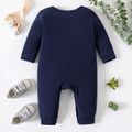 Baby Boy 95% Cotton Long-sleeve Basketball Bear & Letter Print Dark Blue Jumpsuit Dark Blue