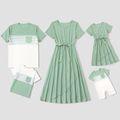Family Matching Green Short-sleeve Tulip-Hem Dresses and Colorblock T-shirts Sets Mint Green