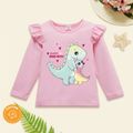 Toddler Girl Graphics Dinosaur and Heart-shaped and Letter Print Ruffle Long-sleeve Tee Light Pink