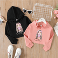 Kid Girl Figure Graphic Print Hooded Sweatshirt Pink