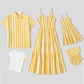 Family Matching Yellow Striped Cami Dresses and Short-sleeve Tops Sets yellowwhite image 1