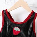 Kid Girl Letter Strawberry Embroidered Sleeveless Metallic Rompers Black image 3