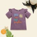 Toddler Girl Graphic Sun and Letter Print Ruffled Short-sleeve Tee Lavender