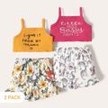 2-Pack Toddler Girl Letter Print Camisole and Floral Print Shorts Set MultiColour