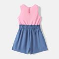 Justice League Kid Girl Colorblock Splice Sleeveless Belted Rompers Pink
