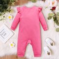 Baby Girl 95% Cotton Ruffle Long-sleeve Butterfly & Letter Print Jumpsuit Dark Pink