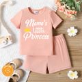 2pcs Baby Boy/Girl 95% Cotton Short-sleeve Letter Print T-shirt with Shorts Set Pink image 1