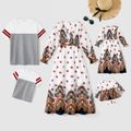 Ramadan Collection Family Matching Allover Floral Print Cross V Neck Long-sleeve Dresses and Colorblock Short-sleeve T-shirts Sets ColorBlock