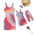 Tie Dye Ribbed Sleeveless Bodycon Dress for Mom and Me Orange red