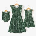 Allover Polka Dots Dark Green Ruffle Trim Tank Dress for Mom and Me blackishgreen