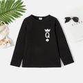 Kid Boy Playing Card Letter Print Long-sleeve Cotton Tee Black image 1