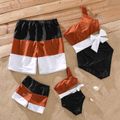 Family Matching Colorblock One Shoulder Cut Out One-Piece Swimsuit and Swim Trunks Shorts Multi-color