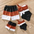 Family Matching Colorblock One Shoulder Cut Out One-Piece Swimsuit and Swim Trunks Shorts Multi-color