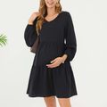 Maternity Black Long-sleeve Tiered Dress Black