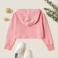 Kid Girl Letter Print Cotton Crop Hooded Sweatshirt Pink image 3