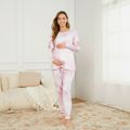 Maternity Tie Dye Long-sleeve Tee and Pants Pajamas Lounge Set Pink image 3