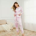 Maternity Tie Dye Long-sleeve Tee and Pants Pajamas Lounge Set Pink image 2