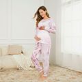 Maternity Tie Dye Long-sleeve Tee and Pants Pajamas Lounge Set Pink image 1