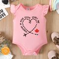 Canada Day 100% Cotton Baby Girl Pink Flutter-sleeve Graphic Romper Light Pink