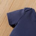 Baby Boy 95% Cotton Short-sleeve Cartoon Bear & Letter Print Dark Blue Romper Dark Blue