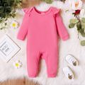 Baby Girl 95% Cotton Ruffle Long-sleeve Graphic Jumpsuit Dark Pink