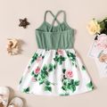 Baby Girl Button Front Rib Knit Spliced Floral Print Cami Dress GrayGreen image 2