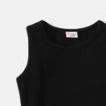 100% Cotton Toddler Girl Sunglass and Maple Print Tasseled Sleeveless Black Tank Dress Black