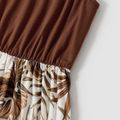 Family Matching Solid Spliced Palm Leaf Print Cami Dresses and Short-sleeve T-shirts Sets Brown image 4