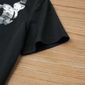 2pcs Kid Boy Headphone Print Short-sleeve Black Tee and Camouflage Print Shorts Set Black
