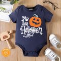 Halloween Baby Boy/Girl 95% Cotton Short-sleeve Pumpkin & Letter Print Romper Dark Blue