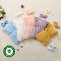 2pcs Baby Girl 95% Cotton Lace Flutter-sleeve Romper with Headband Set White image 1