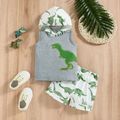 2pcs Baby Boy Allover Dinosaur Print Hooded Tank Top and Shorts Set Lightgrey image 1