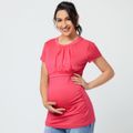 Nursing Simple Red Ruched Short-sleeve Tee Hot Pink image 3