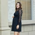 Nursing Polka Dots Mesh Long-sleeve Dress Black image 3
