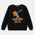 Halloween Family Matching 100% Cotton Long-sleeve Pumpkin Skeleton & Letter Print Sweatshirts Black