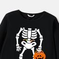 Halloween Family Matching 100% Cotton Long-sleeve Skeleton & Pumpkin Print Pullover Sweatshirts Black