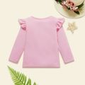 Toddler Girl Animal Cat Print Ruffled Long-sleeve Pink Cotton Tee Light Pink