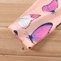 2pcs Kid Girl V Neck Tie Knot High Low Long-sleeve Pink Tee and Butterfly Print Leggings Set Dark Pink image 4