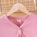 2pcs Kid Girl V Neck Tie Knot High Low Long-sleeve Pink Tee and Butterfly Print Leggings Set Dark Pink image 2