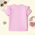 Kid Girl Letter Animal Cat Print Ruffled Short-sleeve Pink Cotton Tee Light Pink