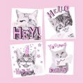 Kid Girl Letter Animal Cat Print Ruffled Short-sleeve Pink Cotton Tee Light Pink