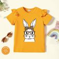 Kid Girl Animal Rabbit Print Ruffled Short-sleeve Cotton Tee Ginger