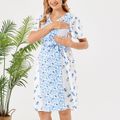Nursing Floral Print Belted Short-sleeve Dress BLUEWHITE