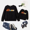Mommy and Me 100% Cotton Long-sleeve Letter Print Black Matching Pullover Sweatshirts Black