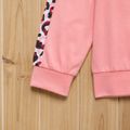 2pcs Kid Girl Animal Cat Bag Print Colorblock Pullover Sweatshirt and Leopard Print Pants Set Pink