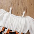 Toddler Girl Off Shoulder Stripe Splice Belted Strap Jumpsuits Color block